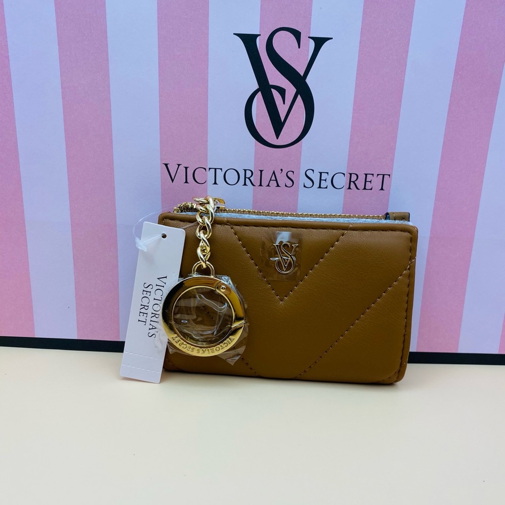 Victoria's Secret Foldover Card Case Keychain Gold/Brown